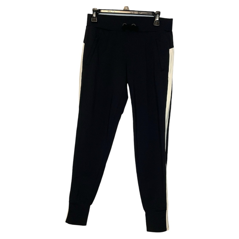 Athleta Distance Jogger Pants Zip Pockets Drawstring Black/White Size XS